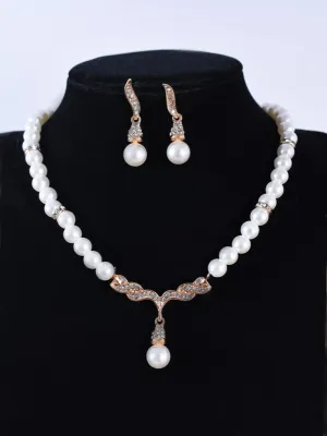 White Pearl Rhinestone Charms Jewellery Set